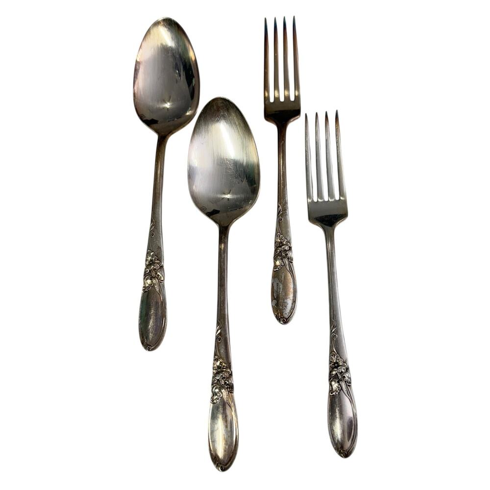 Oneida Community White Orchid Vintage 1953 2 Serving Spoons 2 Dinner Forks